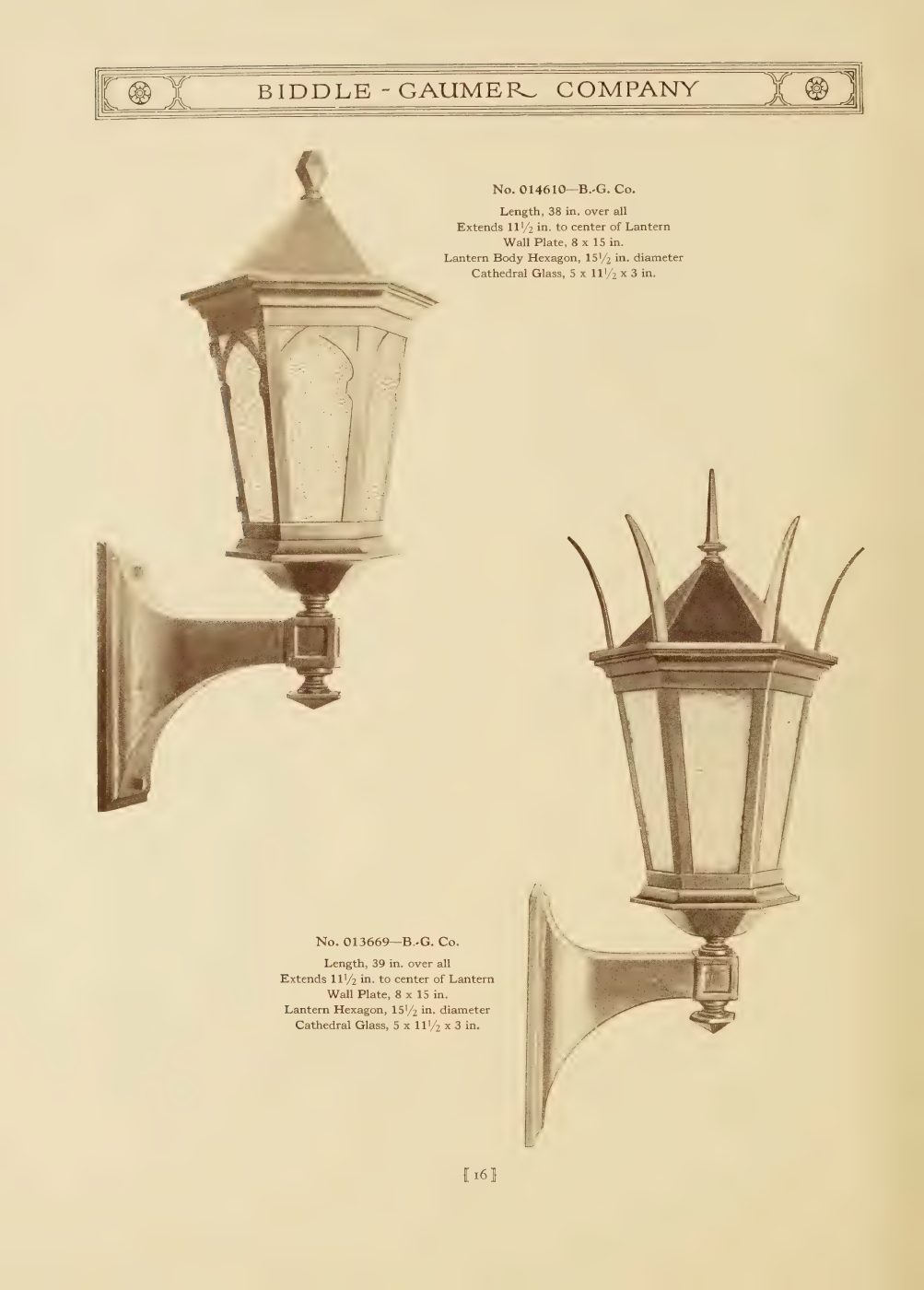 Three residential wall lanterns with different roofs, frames, and bracket treatments.