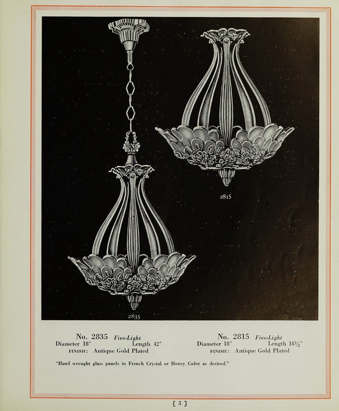 Two modern hanging fixtures with faceted hand-wrought glass panels.