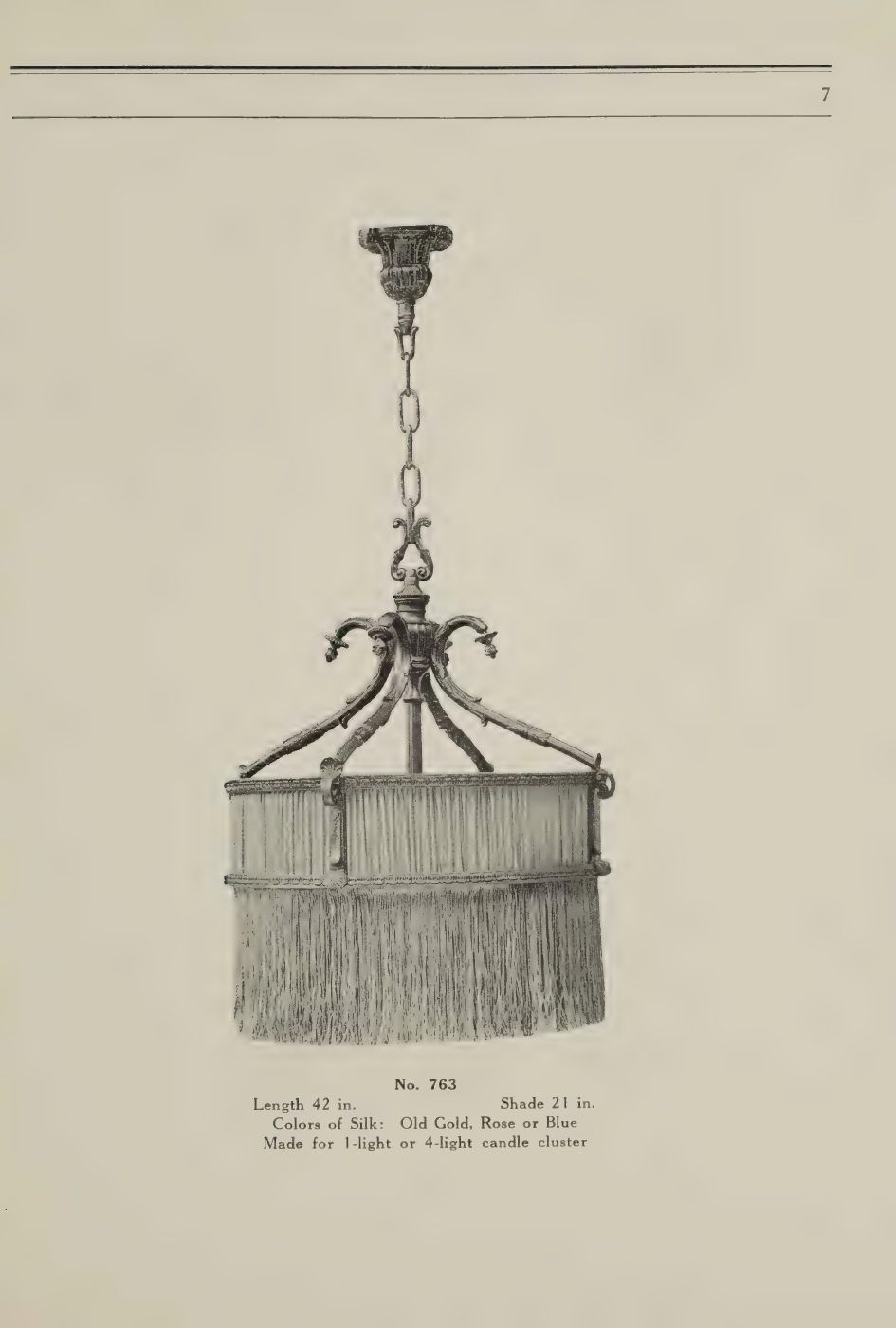 Rectangular shaded ceiling fixtures with textile fringe, shown with catalog model numbers.