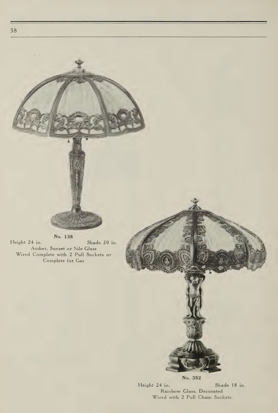 The opening art-glass table-lamp plate, showing leaded and patterned shades.