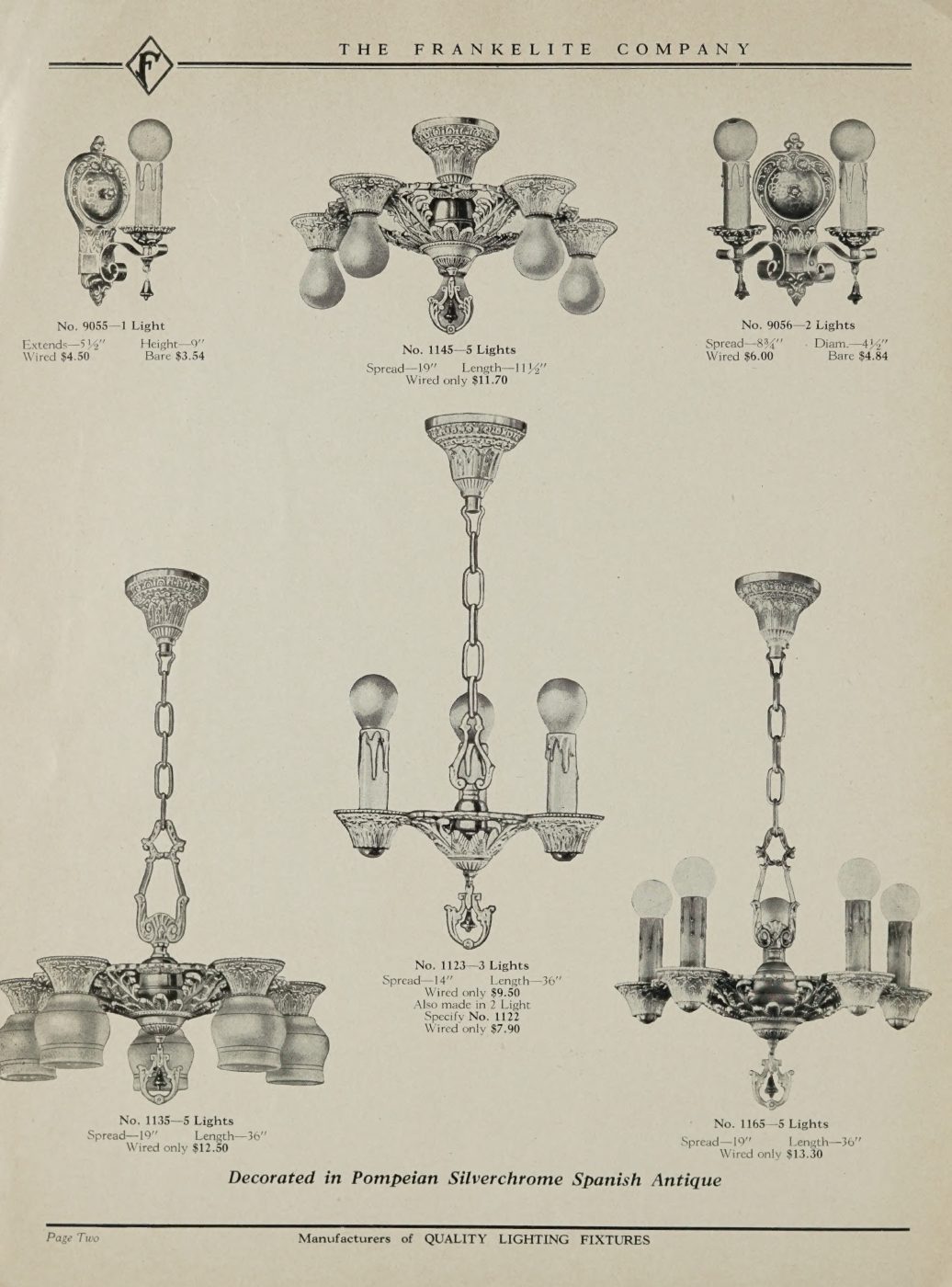 The first fixture plate, combining chandeliers with coordinated wall brackets.